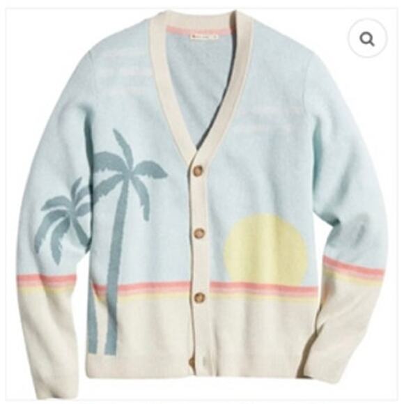 Marine Layer NWT Sunset Palm Finn Intarsia Cardigan Sweater Large - Picture 1 of 11